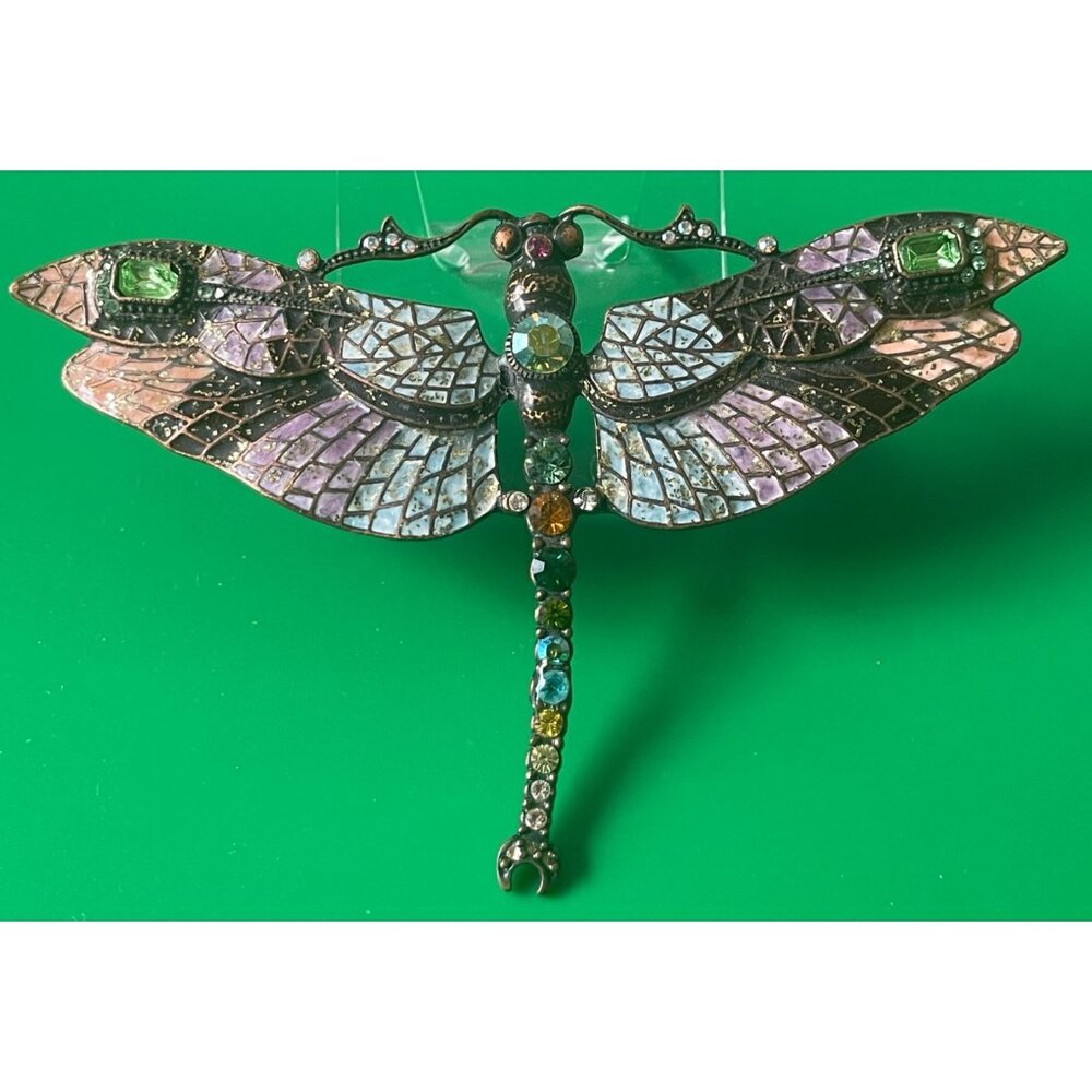 Vintage Bejeweled Joan Rivers Dragonfly Brooch Pin Whimsical Mosaic Art Piece